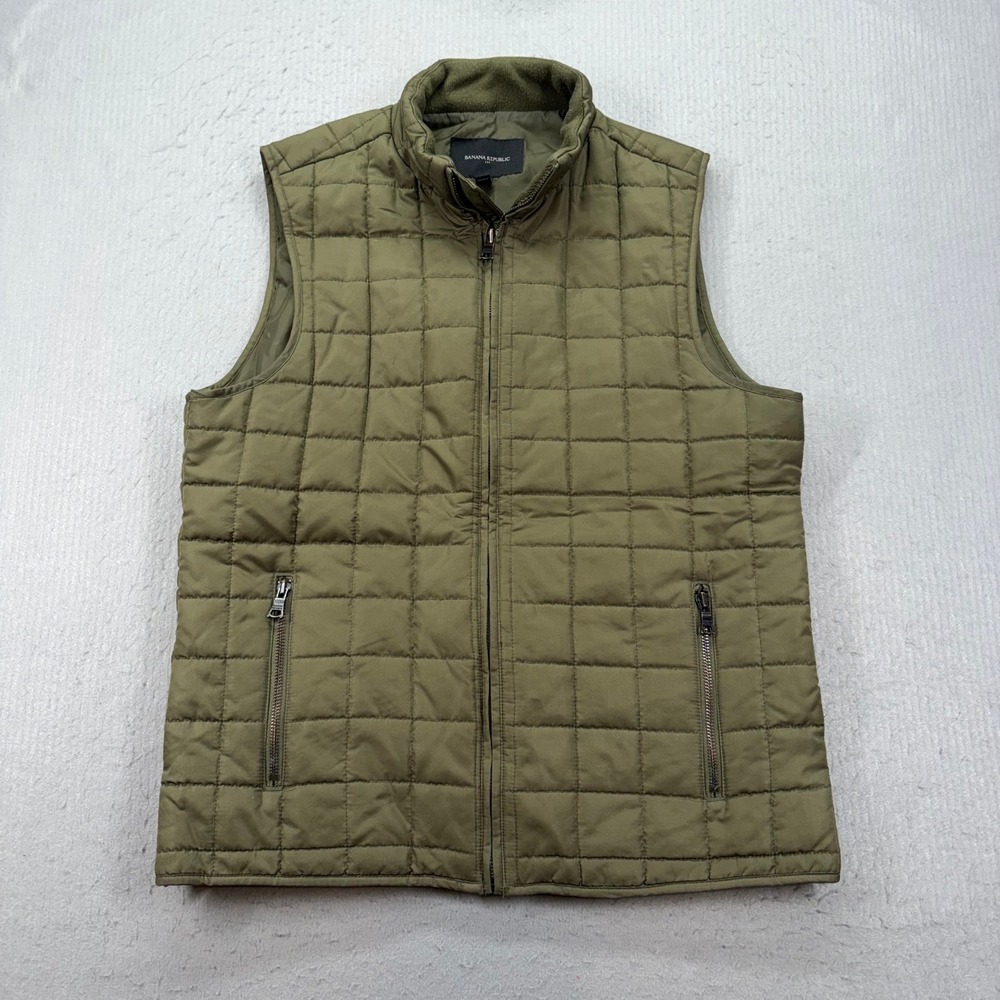 Banana Republic Quilted Vest Mens M Loden Green Puffer Full Zip 987161
